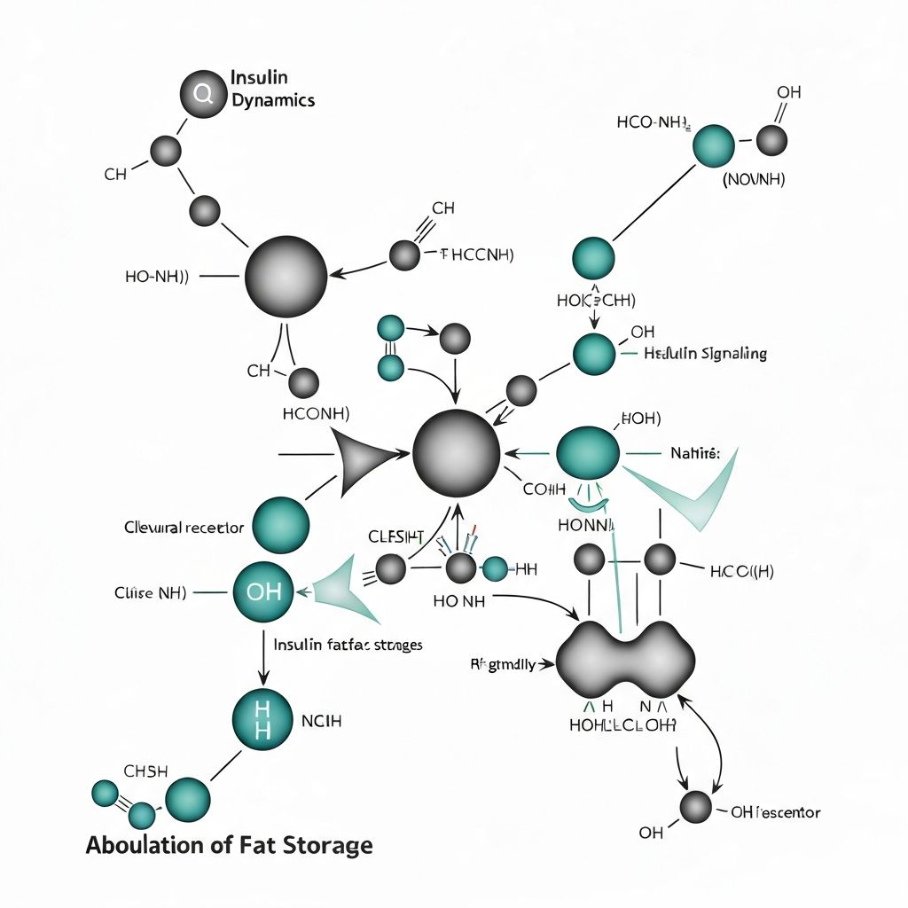 Diagram showing insulin dynamics and cellular effects on fat storage